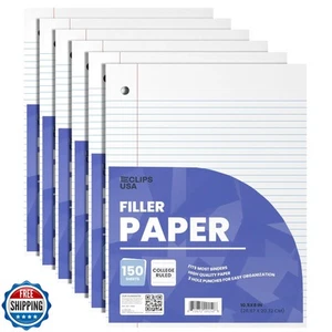 Notebook Paper, Loose Leaf Paper, College Ruled Paper, 10.5” x 8”, Filler Pap - Picture 1 of 5