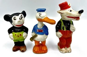 3 - Vintage Disney Bisque Figures 1930 Japan - Mickey, Donald, Big Bad Wolf - Picture 1 of 12