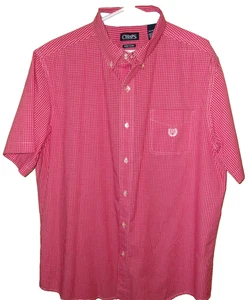 CHAPS Easy Care Men's Short Sleeve Red & White Plaid Button Up Shirt XL 31" Long - Picture 1 of 5