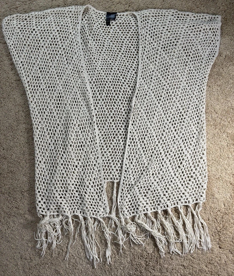 Cárdigan kimono abierto con flecos de ganchillo inclinable completo tostado para mujer grande boho Foto 1 de 4