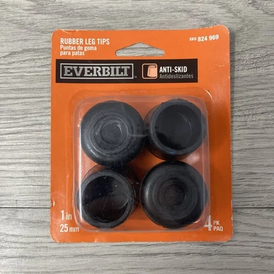 EVERBILT Antideslizante (4) 1 pulg. "Puntas de goma para piernas negras SKU 824 969 1"" (B) NUEVAS SELLADAS" Foto 1 de 4