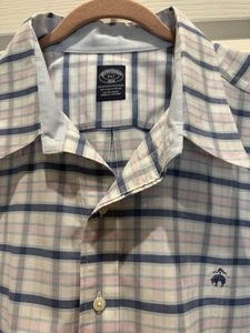 Brooks Brothers Adult Mens Button Down Shirt 3XLT Big Tall White Pink Check Logo - Picture 1 of 5