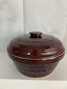 Marcrest Oven Proof Stoneware USA Bean Pot & Lid 1.5 Qt Covered Brown Daisy Dot - Picture 1 of 7