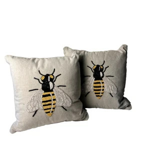Set Primrose Vintage BUMBLE BEE Beaded Throw Pillows 16"x16" - Picture 1 of 4