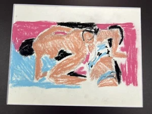 Vtg Colorful Sketch Naked People At Beach 11x14” Peter Bruning Unsigned Art Yoga - Picture 1 of 16