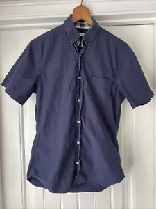 Burberry Brit Solid Navy Blue Button Down Short Sleeve Shirt Small - Picture 1 of 8