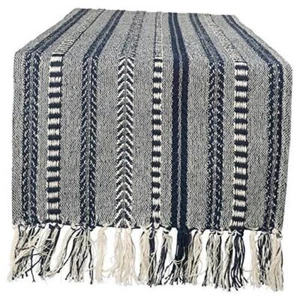 Farmhouse Braided Stripe 15x72" (15x77", Fringe Included) Striped Navy Blue - Picture 1 of 7
