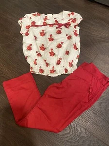Janie and Jack Girls 6 6Y Holiday Rose Floral Top Bow Santeen Pants - Picture 1 of 7