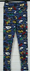 LuLaRoe Kids Christmas Leggings Blue Striped with Christmas Stuff Size Tween New - Picture 1 of 3