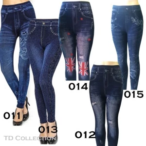 New Women Jeans Denim Look Sexy Skinny Leggings Jeggings Stretch Pants Blue - Picture 1 of 7