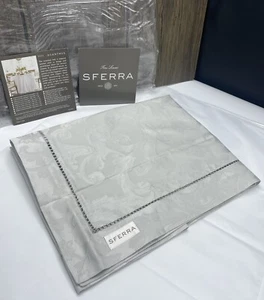 SFERRA Acanthus 1111 Leaf Pattern Table Runner 15x72” Long Staple Cotton GREY - Picture 1 of 6