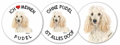 Runde Aufkleber 3er-Set - weißer Pudel - Ø 9,5cm - Autoaufkleber Sticker Hund - Bild 1 von 4