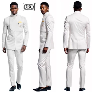 Men's 2 Pieces Suit Elegant Gold Chain Slim Fit Blazer Pants Set African Clothes - Picture 1 of 21
