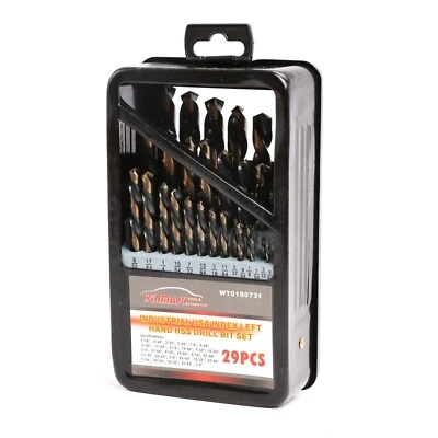 Набор кобальтовых сверл для левой руки 1/16 дюйма - 1/2 дюйма для литой стали, пластика и дерева 29 шт. - Изображение 1 из 4