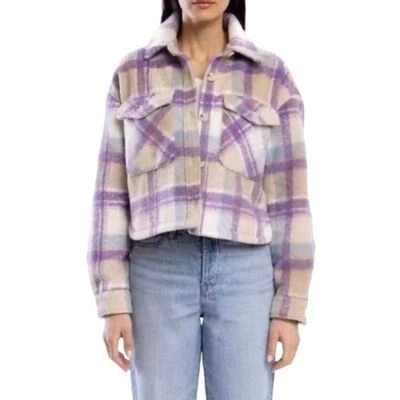 Chaqueta Camisa Blank NYC Shacket Mediana Lavanda Púrpura A Cuadros Recortada con Botones Foto 1 de 4