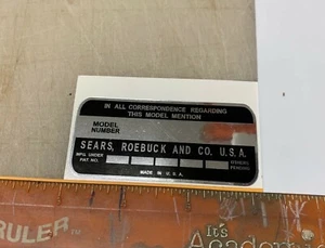 Sears Minibike Mini Bike Model number tag - Picture 1 of 1
