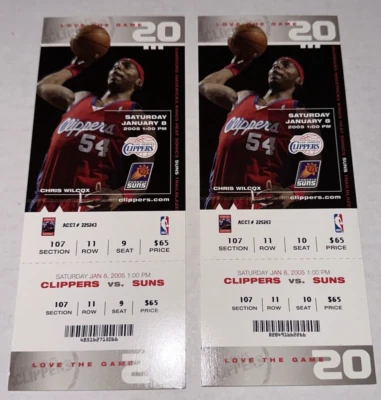 Suns Clippers NBA Ticket Stub Logo Nash Stoudemire Marion Basketball 1/8/2005 - Image 1 of 2