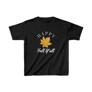 Kids Happy Fall Yall | Yellow Leaf White Autumn Leaves T-Shirt Unisex Tee Shirt - Picture 1 of 7