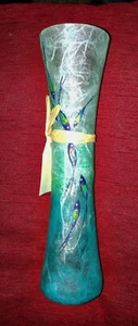 Strawsilk On Glass 7.75" Vase By Karen Keir Vtg - Picture 1 of 3