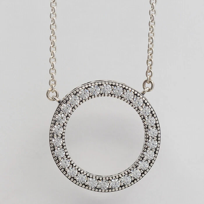 Hearts of PANDORA Necklace Reversible Signature CZ Sterling Silver 590514cz