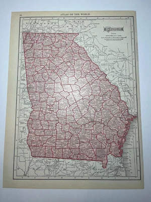 1910 GEORGIA "RED" State Map from 1911 New Census Atlas SEE DESCRIP - Image 1 of 3