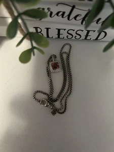 DAVID YURMAN Sterling Silver 7mm Pink Tourmaline & Diamond Necklace 18” - Picture 1 of 5