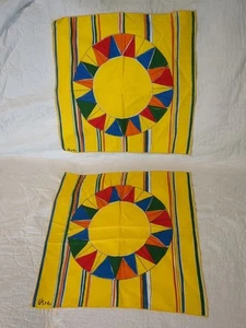 Vintage Vera Neumann Cloth Napkins Yellow Primary Sunbursts Matching set Of 2 - Picture 1 of 8
