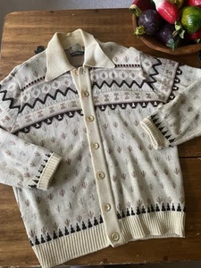 Vintage 70s Tundra Canada Wool Cardigan Sweater Collar Size XL Grandpa - Picture 1 of 5