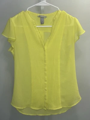 Blusa feminina H&M amarela transparente leve, tamanho 6.  1H - Imagem 1 de 4