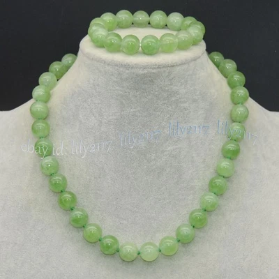 Natural Green Peridot Round Gemstone Beads Necklace Bracelet Set 4/6/8/10/12mm - Image 1 of 4