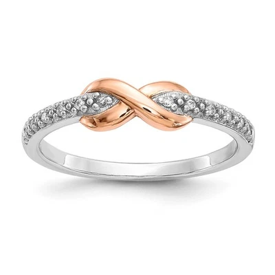 Sterling Silver with 10K Rose Gold Accent Infinity Diamond Band Ring Sz 7 - Image 1 of 4