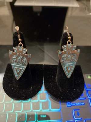 Turquoise Copper Design Earrings for Wome Handmade Jewelry - Image 1 of 2