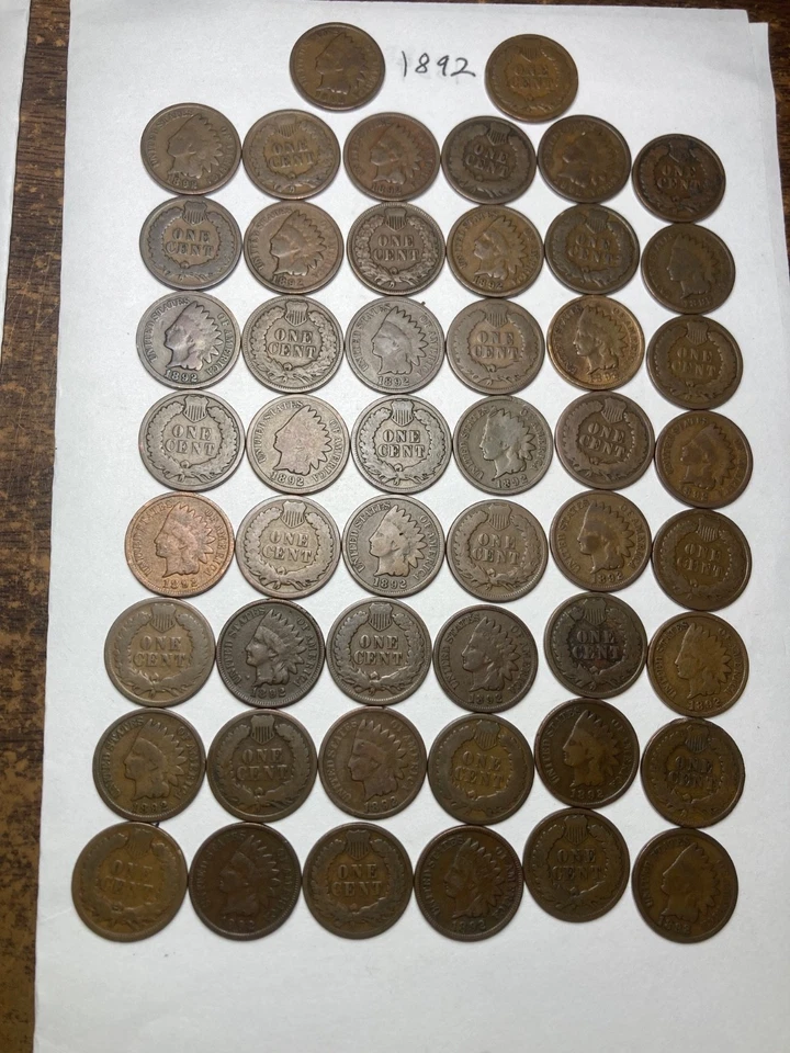 1892 INDIAN CENT ROLL, 50 nice condition coins, 133 year old coins - Image 1 of 4