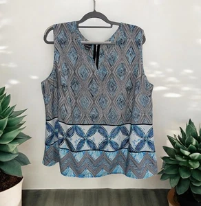 Covington Women’s Sleeveless Geometric Blouse With Zip Closure Plus Size 2X - Picture 1 of 4