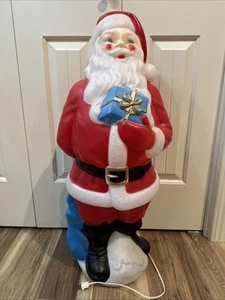 VTG Blow Mold SANTA CLAUS 33” EMPIRE Plastic 1971 Lighted Blue Present USA Works - Picture 1 of 19