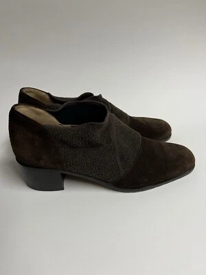 PREVATA Zapatos de Tacón de Cuero Acampanado Tela Elástica Marrón Chocolate Italia 9.5 Foto 1 de 4