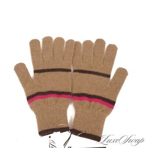 Paul Smith Made in UK Angora Blend Hot Pink Cigar Stripe Knitted Winter Gloves 
