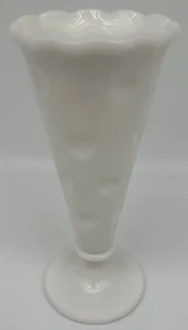 Polka Dot Milk Glass Pedestal 7.125" Bud Vase~Ruffled Edge - Picture 1 of 6