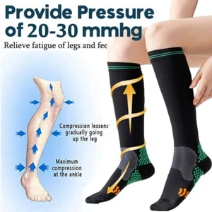 Women Men Sports Compression Socks Casual Athletic Knee High Stockings S/M-XXL - Picture 1 of 15