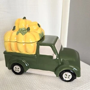 Harvest Pumpkin Green Truck Cookie Jar  Candy Treat Canister Fall Kitchen  - Picture 1 of 10