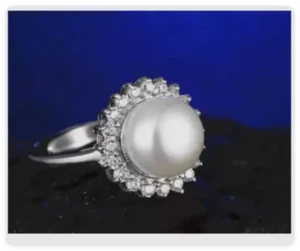 Anillo Girasol Perla Cultivada AKoya Blanco Natural Ajustable Tamaño:6 7 8 9 - Imagen 1 de 6