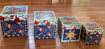 Milson Louis 4 Square Nesting Heavy Cardboard Boxes  with Lids Largest 9” Cube - Image 1 of 4