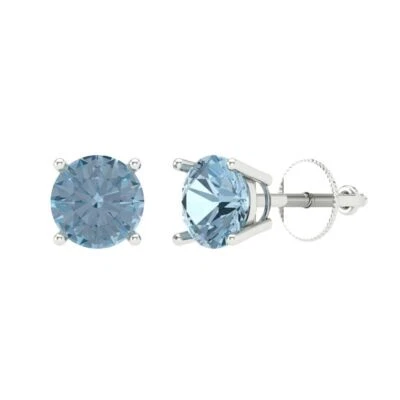 1.5 ct Round Cut Solitaire Stud Earrings Solid White Gold Earrings Push Back - Image 1 of 4