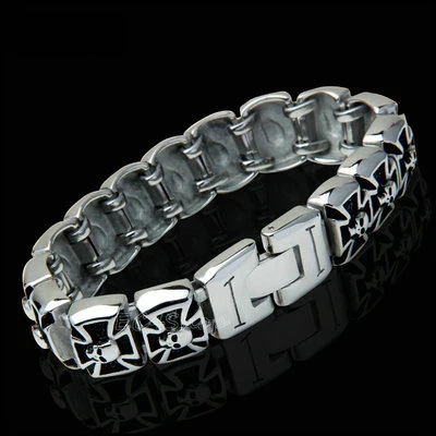 Gothic Men's German Knight Iron Cross Pattée Skull Stainless Steel Bracelet - Image 1 of 4