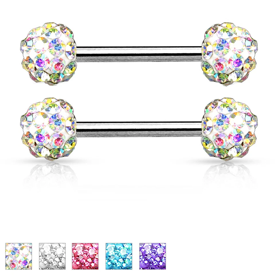 Par de bolas de cristal Ferido anillos de pezón de acero quirúrgico 14G 9/16" Foto 1 de 1