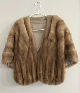 Mantello pelliccia visone marrone chiaro vintage con tasche aperto davanti taglia unica - Foto 1 di 7