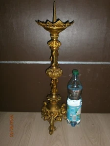 ANCIEN PIQUE-CIERGE  BRONZE doré/XIXè/H.56-65cm/3 KG/CHATEAU/EGLISE/RELIGIEUX - Picture 1 of 13