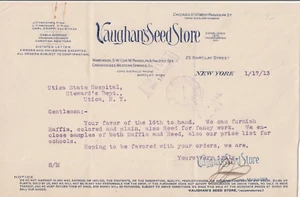 Vaughan's Seed Store Nueva York 17/01/1913 Cabezal de carta Utica Hosp efímero 7L - Imagen 1 de 2