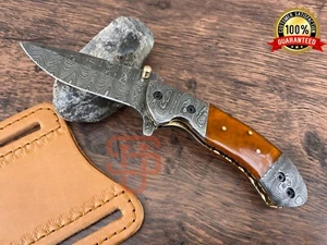 ✅ Genuine Damascus steel Folding Knife Resin sheet Pocket Knife Mosaic pin USA - Picture 1 of 7