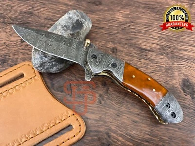 ✅ Cuchillo Plegable de Acero Damasco Genuino Hoja de Resina Cuchillo de Bolsillo Pin de Mosaico EE. UU. Foto 1 de 4